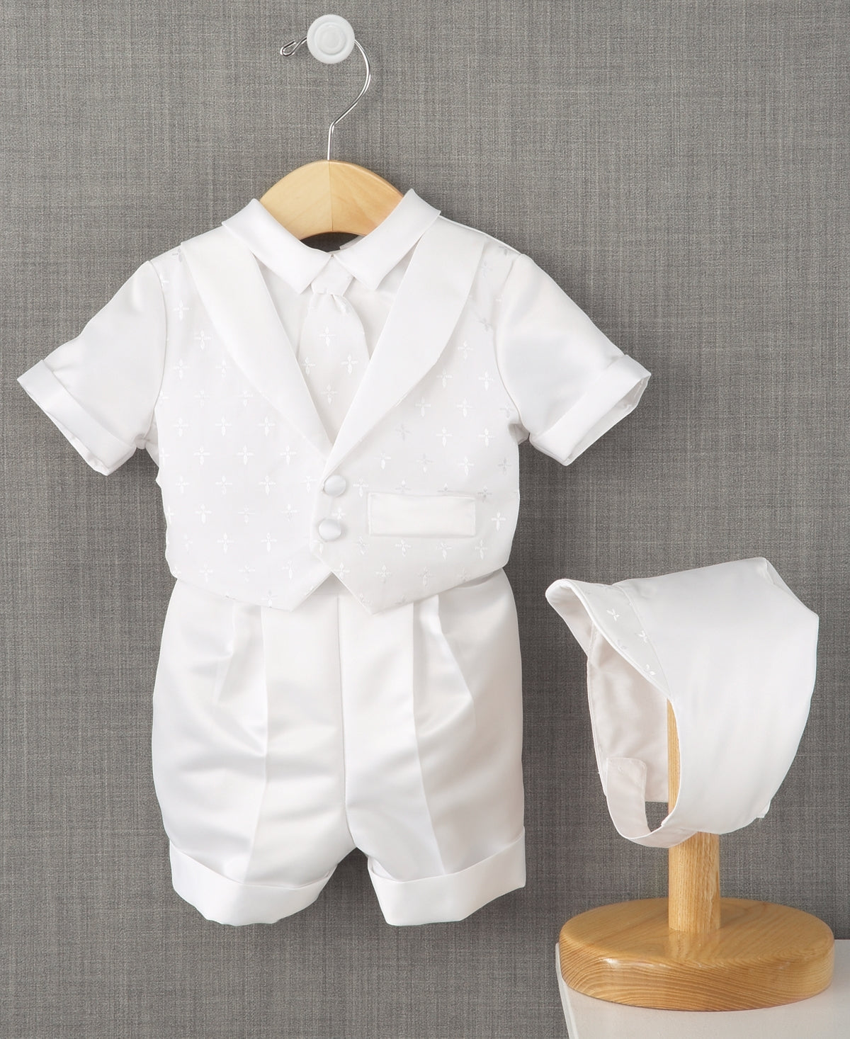 Lauren Madison Baby Boy's Cross Dobby Batizado Terno Branco Tamanho 0-3 M