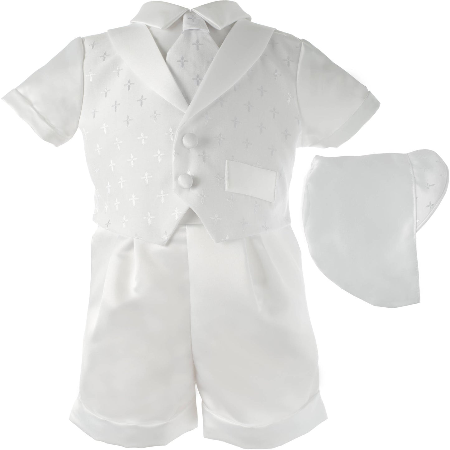 Lauren Madison Baby Boy's Cross Dobby Batizado Terno Branco Tamanho 0-3 M