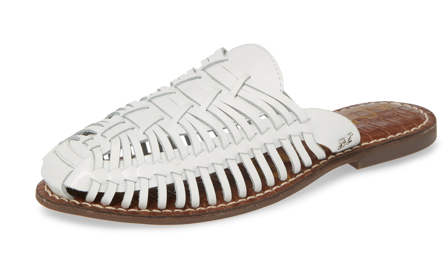 Sam Edelman Mule de couro feminino, confortável, com amortecimento, Keelyn, bico redondo, salto bloco, tamanho 6,5, branco