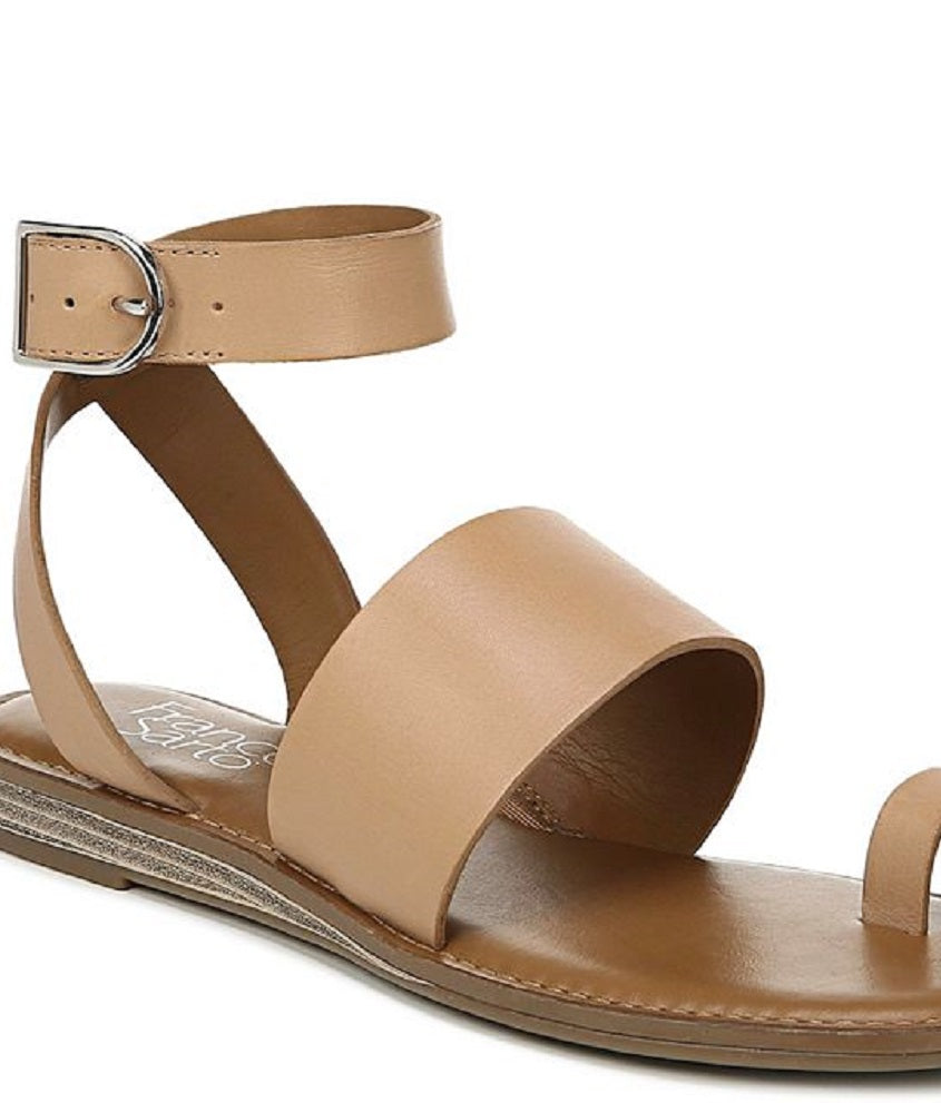 Sandálias femininas Franco Sarto Gracious Leather com bico aberto e tira no tornozelo, tamanho 6,5 M