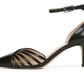 Franco Sarto Sapatos Femininos de Couro com Tira no Tornozelo e Salto Gatinho e Fivela, Preto, Tamanho 7,5 M
