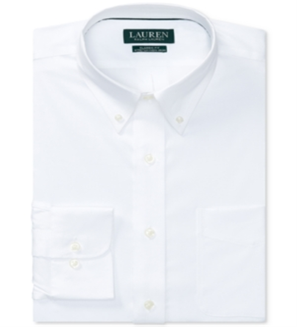 Camisa social masculina Polo Ralph Lauren Classic Regular Fit, sem passar a ferro, elástica, tamanho Pinpoint, branca, 16x34x35
