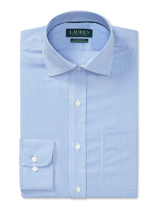 Camisa social listrada clássica Ralph Lauren masculina, tamanho 16,5, com ajuste regular e elástico, que não passa a ferro