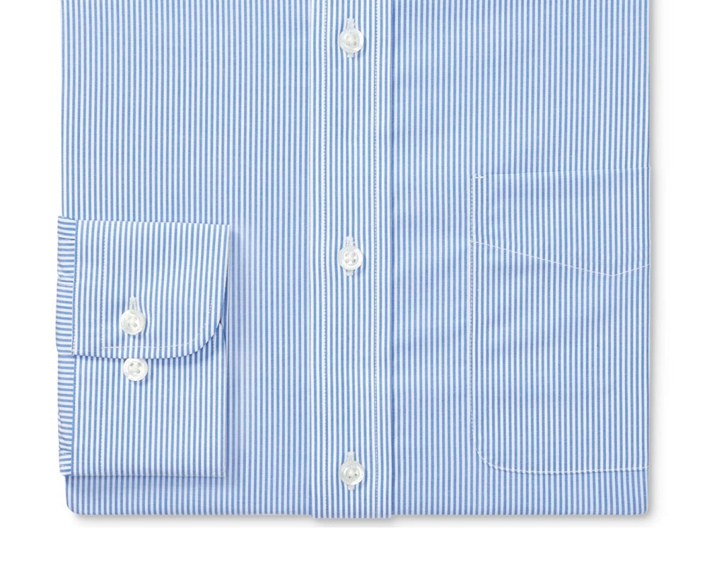 Camisa social listrada clássica Ralph Lauren masculina, tamanho 16,5, com ajuste regular e elástico, que não passa a ferro