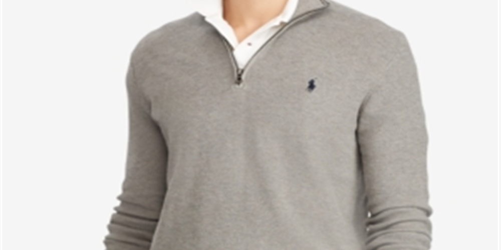 Polo Ralph Lauren Suéter Masculino de Algodão com Meio Zíper e Ajuste Clássico Cinza Tamanho P