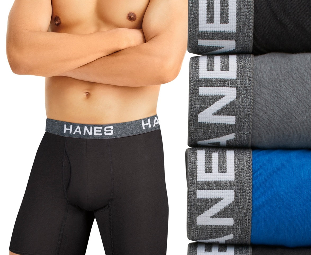 Cuecas boxer elásticas com absorção de umidade Hanes Men's Ultimate Comfortflex Fit, pacote com 4, pretas, tamanho médio