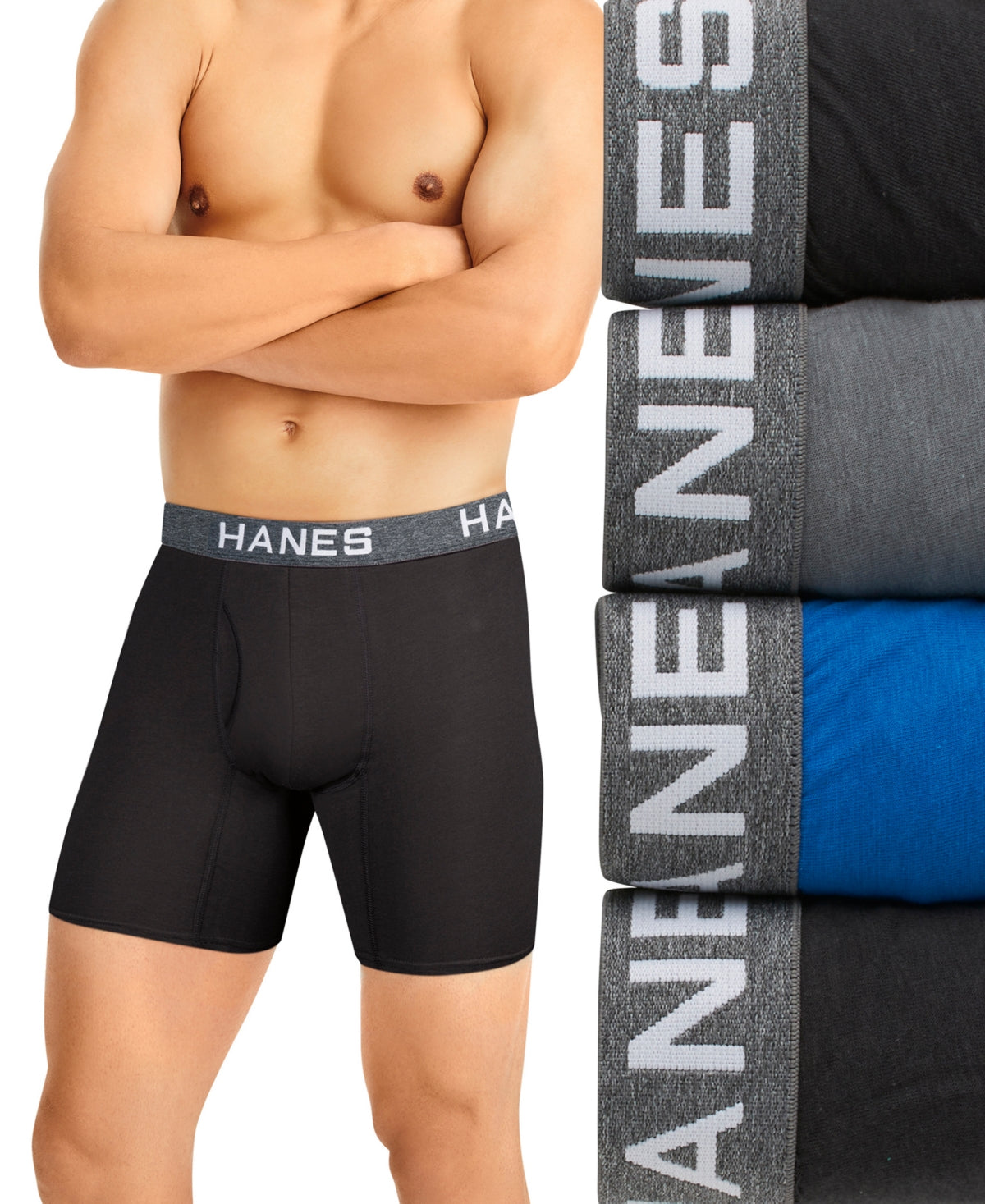 Cuecas boxer elásticas com absorção de umidade Hanes Men's Ultimate Comfortflex Fit, pacote com 4, pretas, tamanho médio