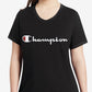 Camiseta feminina Champion com logotipo, preta, tamanho 4X