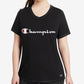 Camiseta feminina Champion com logotipo, preta, tamanho 4X