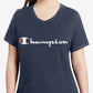 Camiseta feminina Champion com logotipo, azul, tamanho 1X
