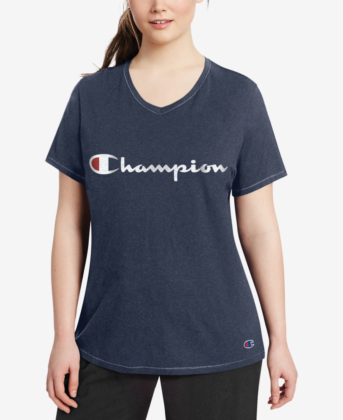 Camiseta feminina Champion com logotipo, azul, tamanho 3X