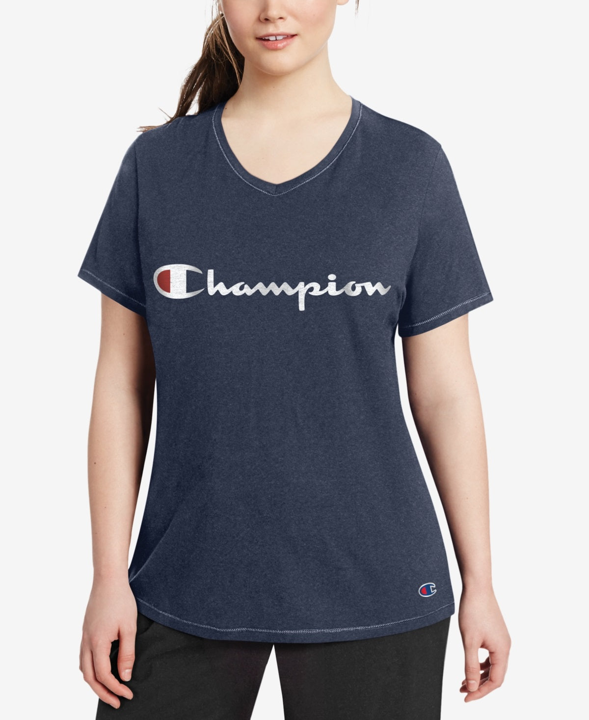 Camiseta feminina Champion com logotipo, azul, tamanho 2X