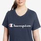 Camiseta feminina Champion com logotipo, azul, tamanho 2X