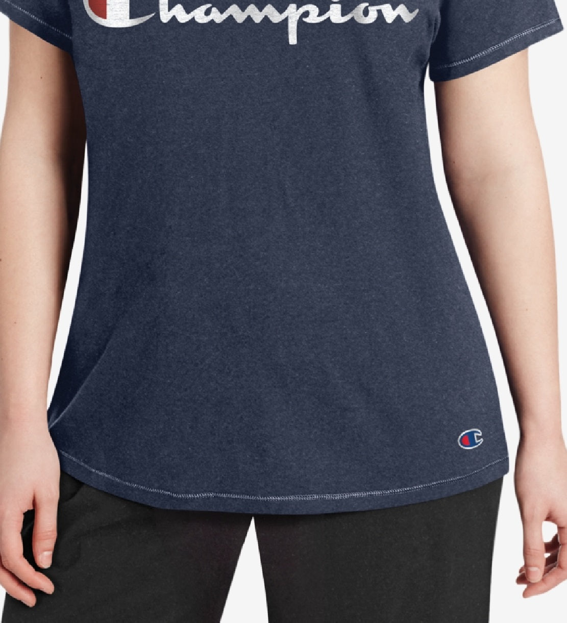 Camiseta feminina Champion com logotipo, azul, tamanho 2X
