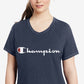 Camiseta feminina Champion com logotipo, azul, tamanho 3X