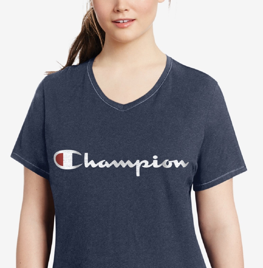 Camiseta feminina Champion com logotipo, azul, tamanho 3X