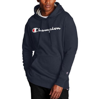 Champion Men's Script Logo Powerblend Hoodie Blue Size Medium