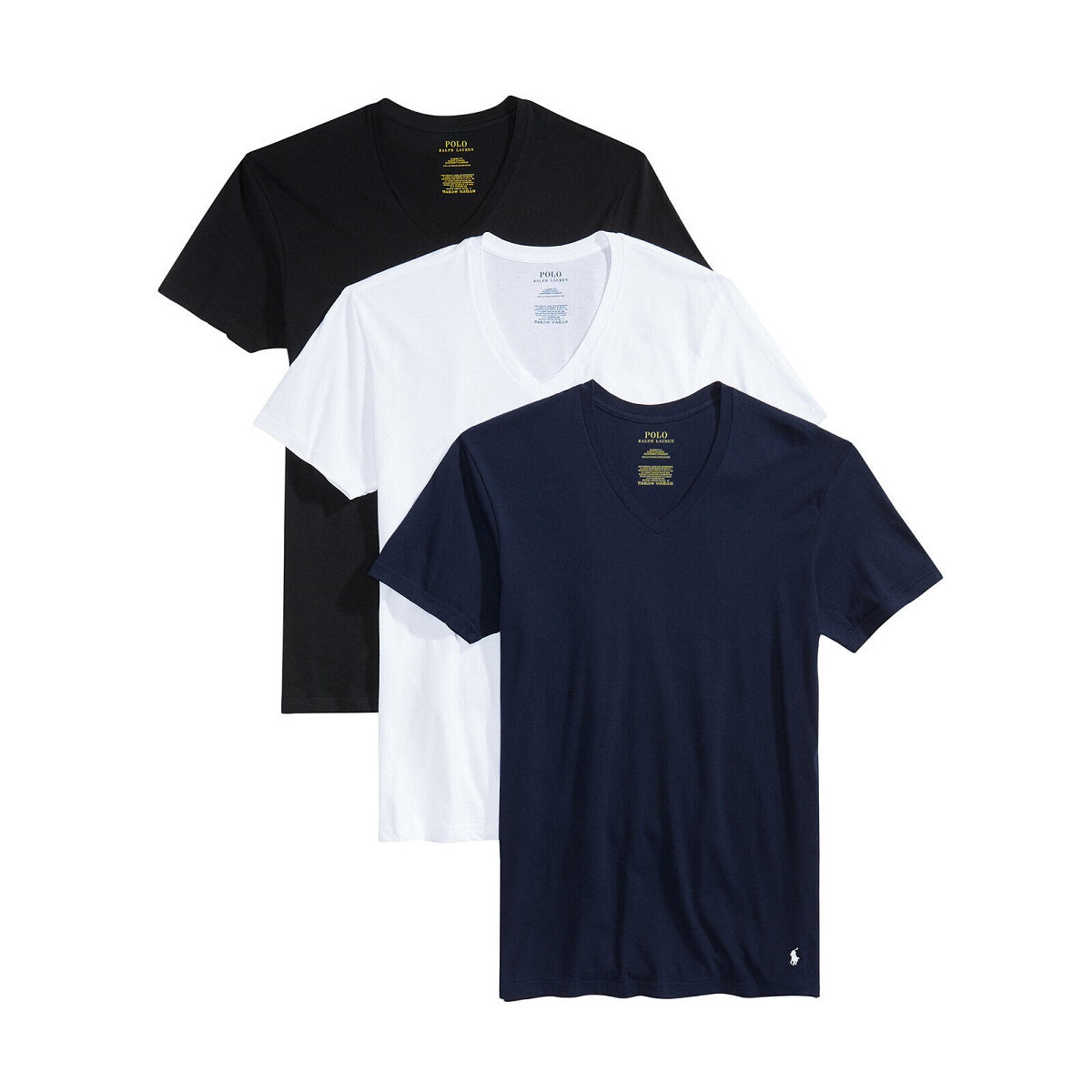 Polo Ralph Lauren Camiseta Masculina Slim Fit de Algodão com Gola V, Pacote com 3, Preta, Tamanho P