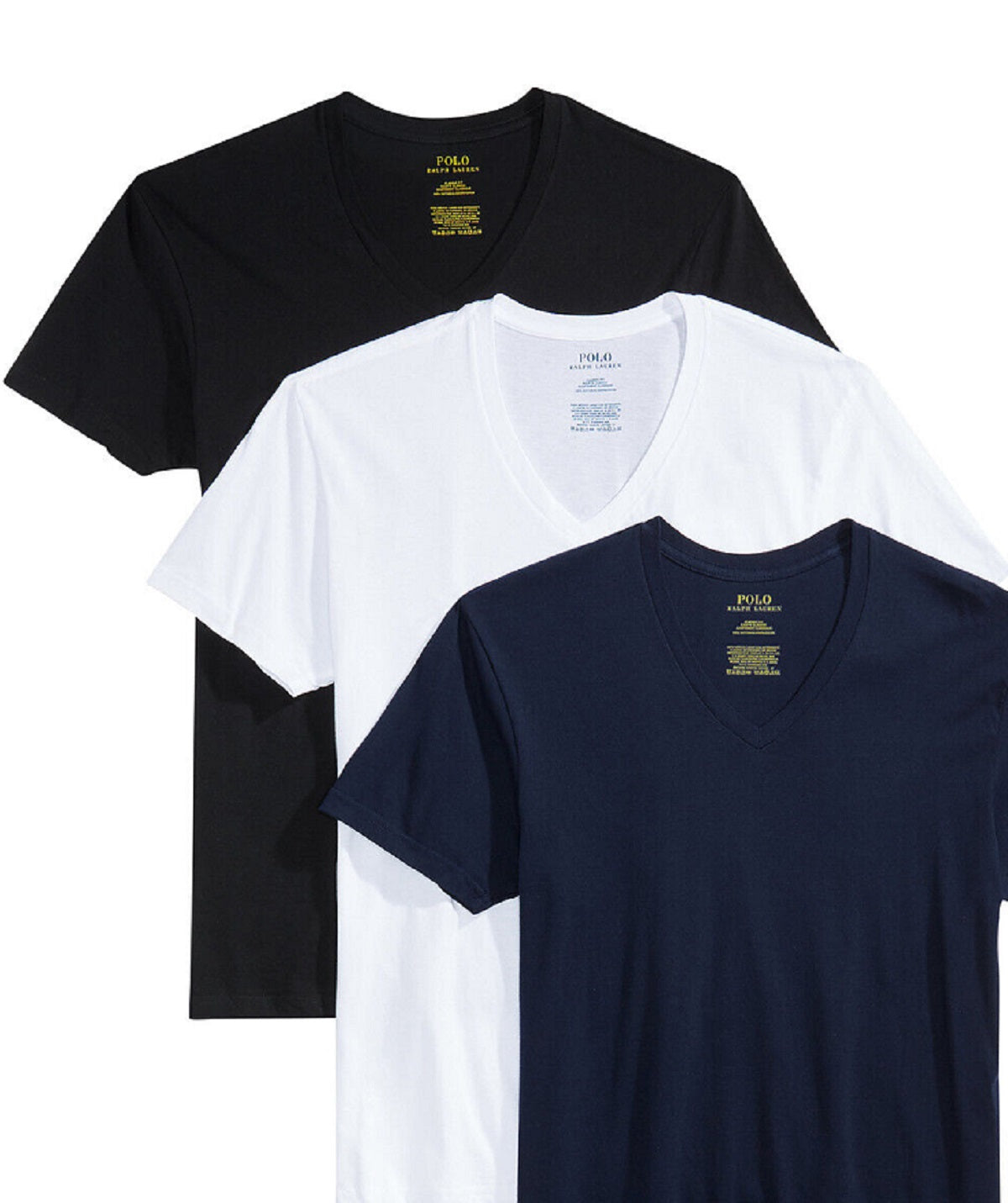 Polo Ralph Lauren Camiseta Masculina Slim Fit de Algodão com Gola V, Pacote com 3, Preta, Tamanho P