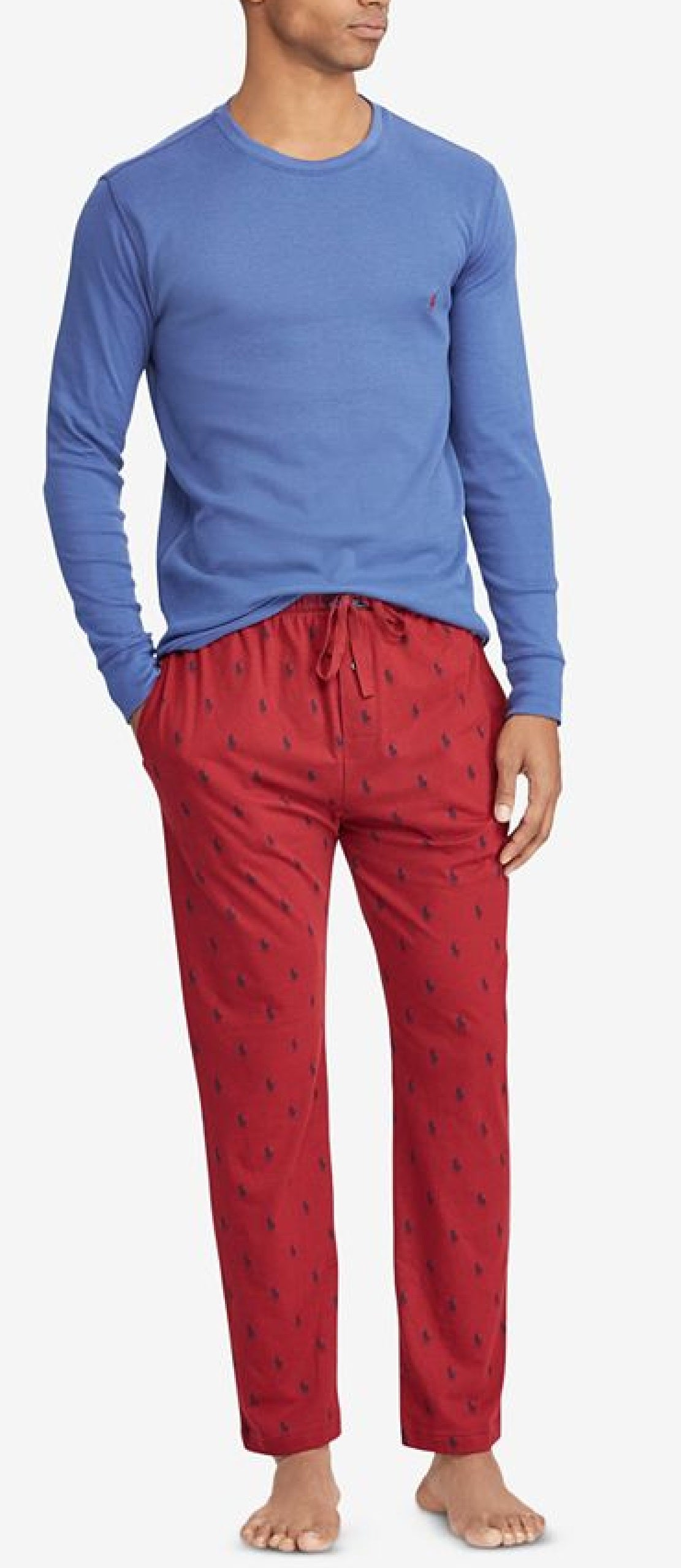 Camisa de dormir masculina Polo Ralph Lauren em malha waffle, azul, tamanho grande