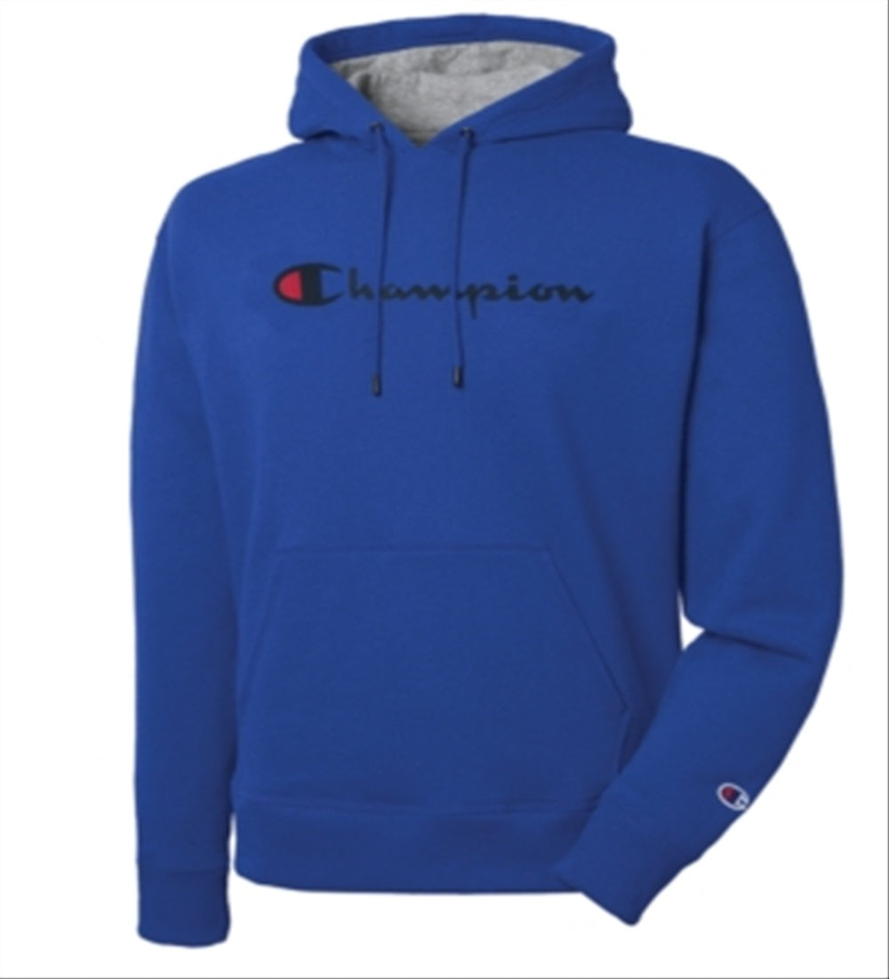 Moletom com capuz Champion masculino com logotipo Script Powerblend, azul, tamanho pequeno