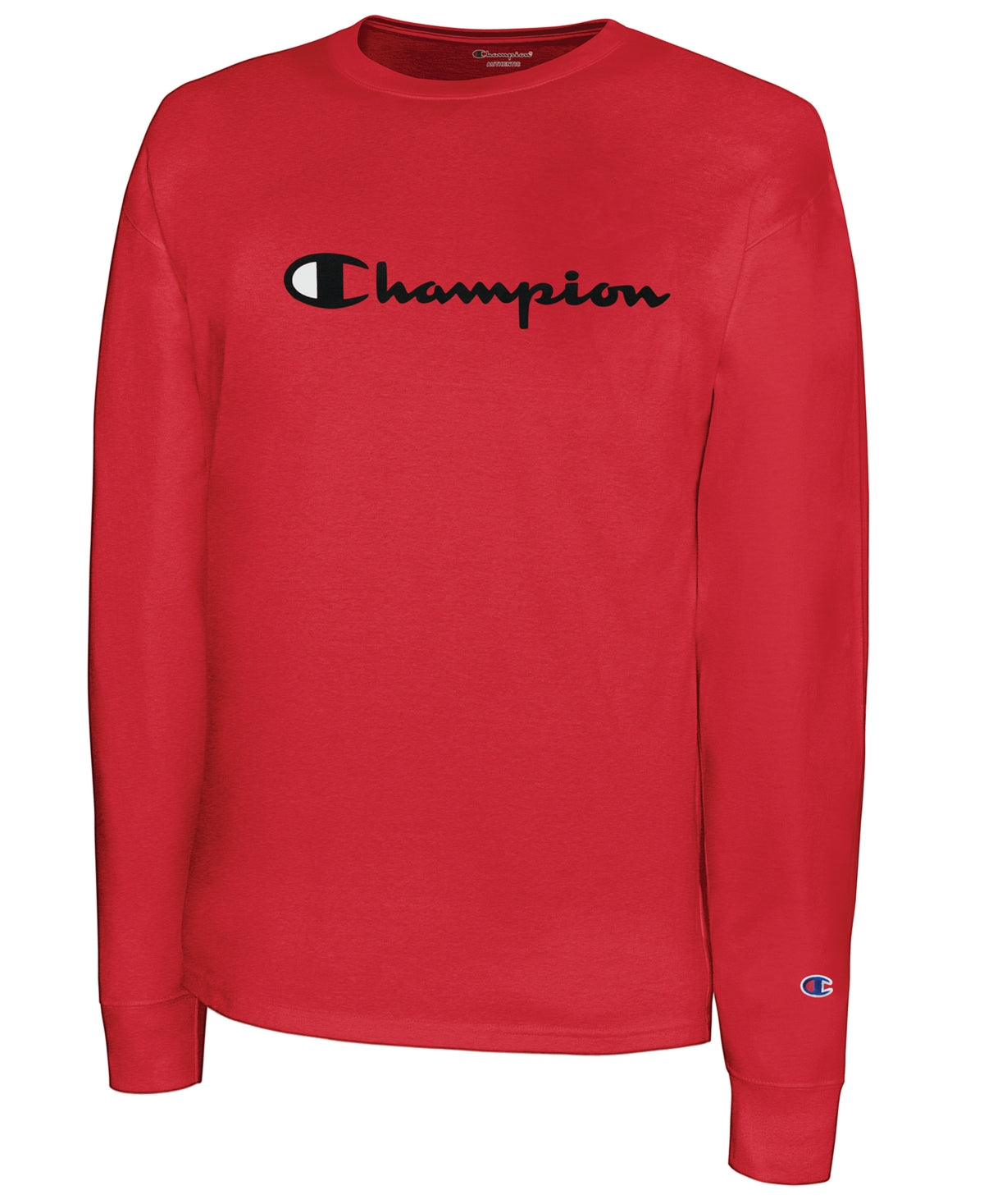 Camiseta masculina Champion com logotipo Script, manga comprida, vermelha, tamanho médio