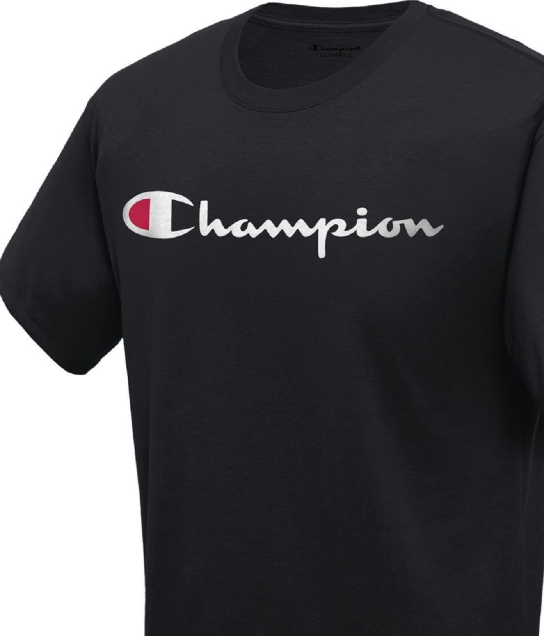 Camiseta Champion Masculina com Logotipo Script, Preta, Tamanho Pequeno