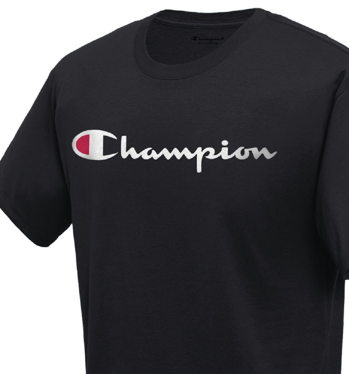 Camiseta Champion Masculina com Logotipo Script, Preta, Tamanho Grande