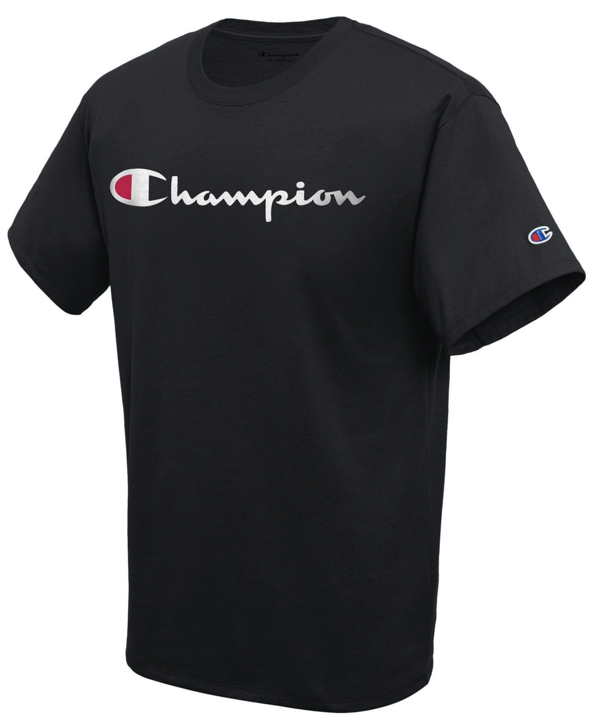 Camiseta Champion Masculina com Logotipo Script, Preta, Tamanho Grande