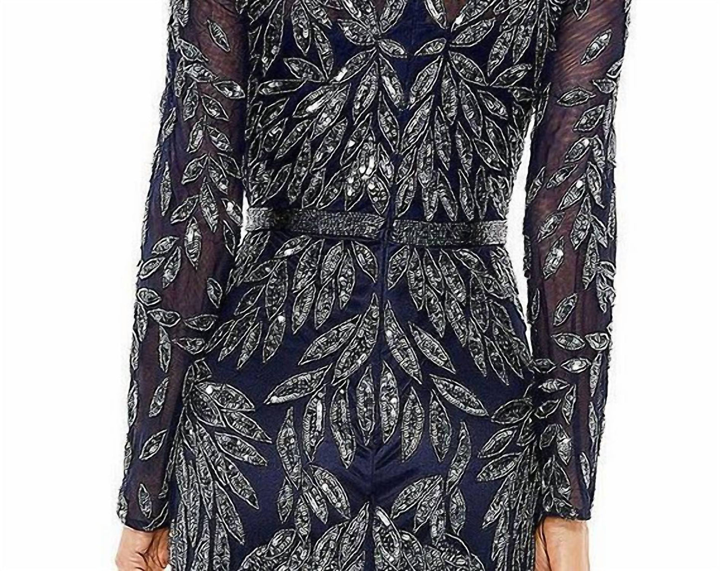 Mac Duggal - Long Sleeve Illusion Neck Sequin Beaded Gown