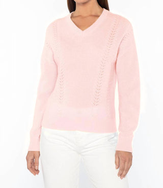 Kinross - Pointelle Detail Rib Vee Sweater