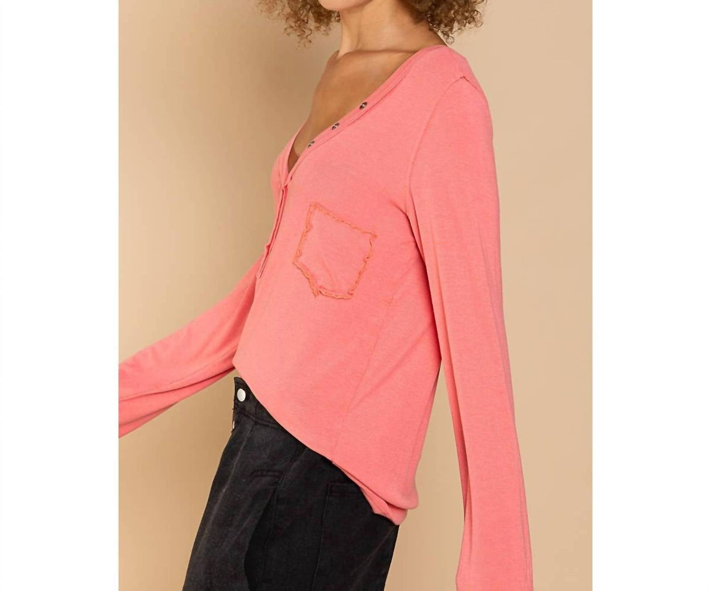 Pol - V-Neck Button Down Top