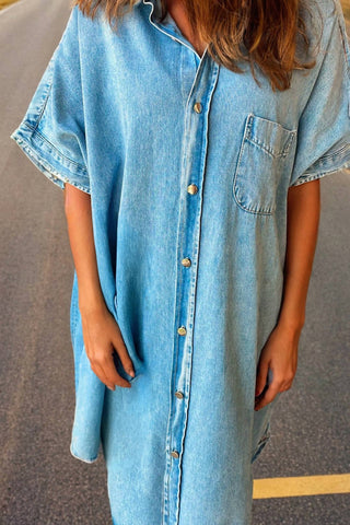 Kentce Fashion - Button Down Denim Shirt Mini Dress