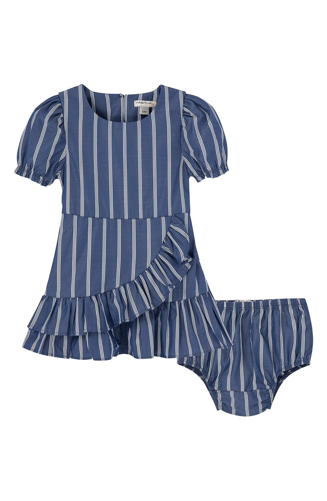 Habitual Kids Stripe Ruffle Dress, Size 18M in Indigo at