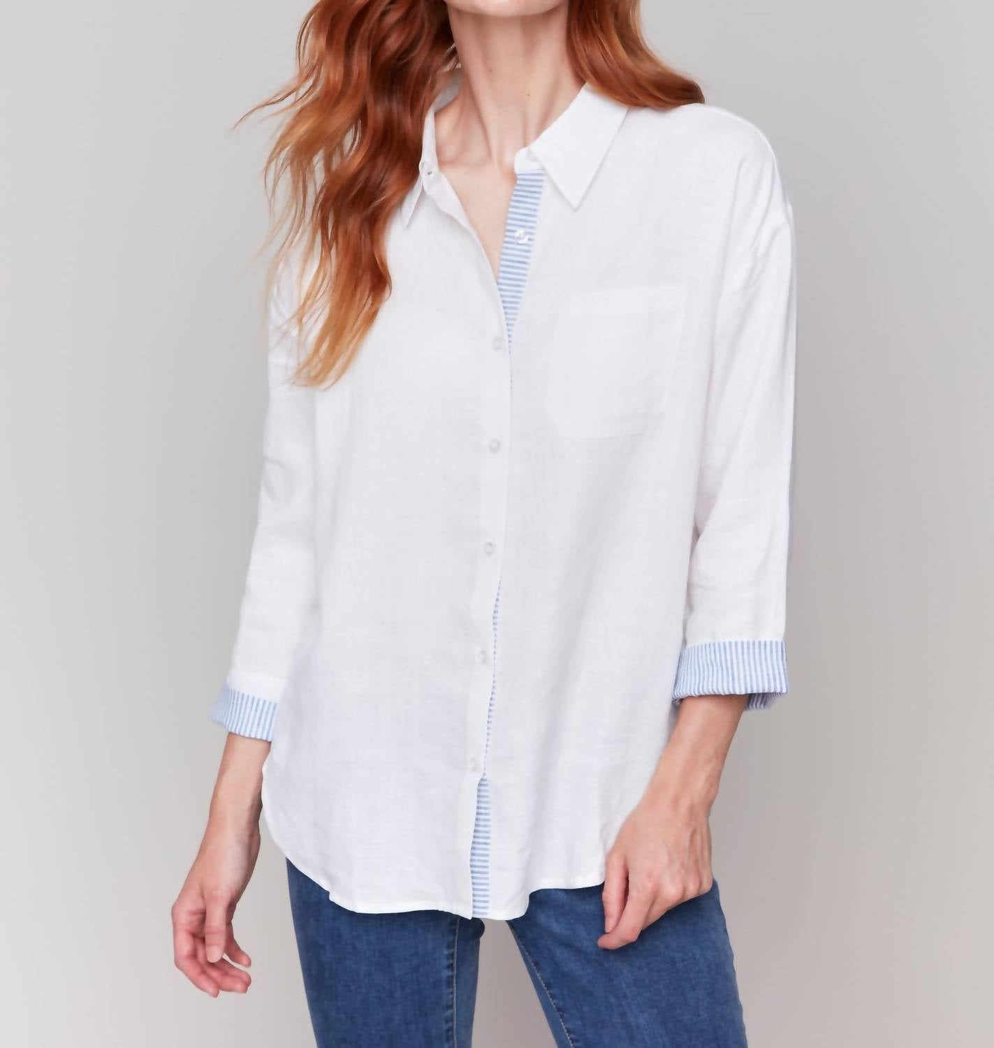 Charlie B - Drop Shoulder 3/4 Button Down Shirt