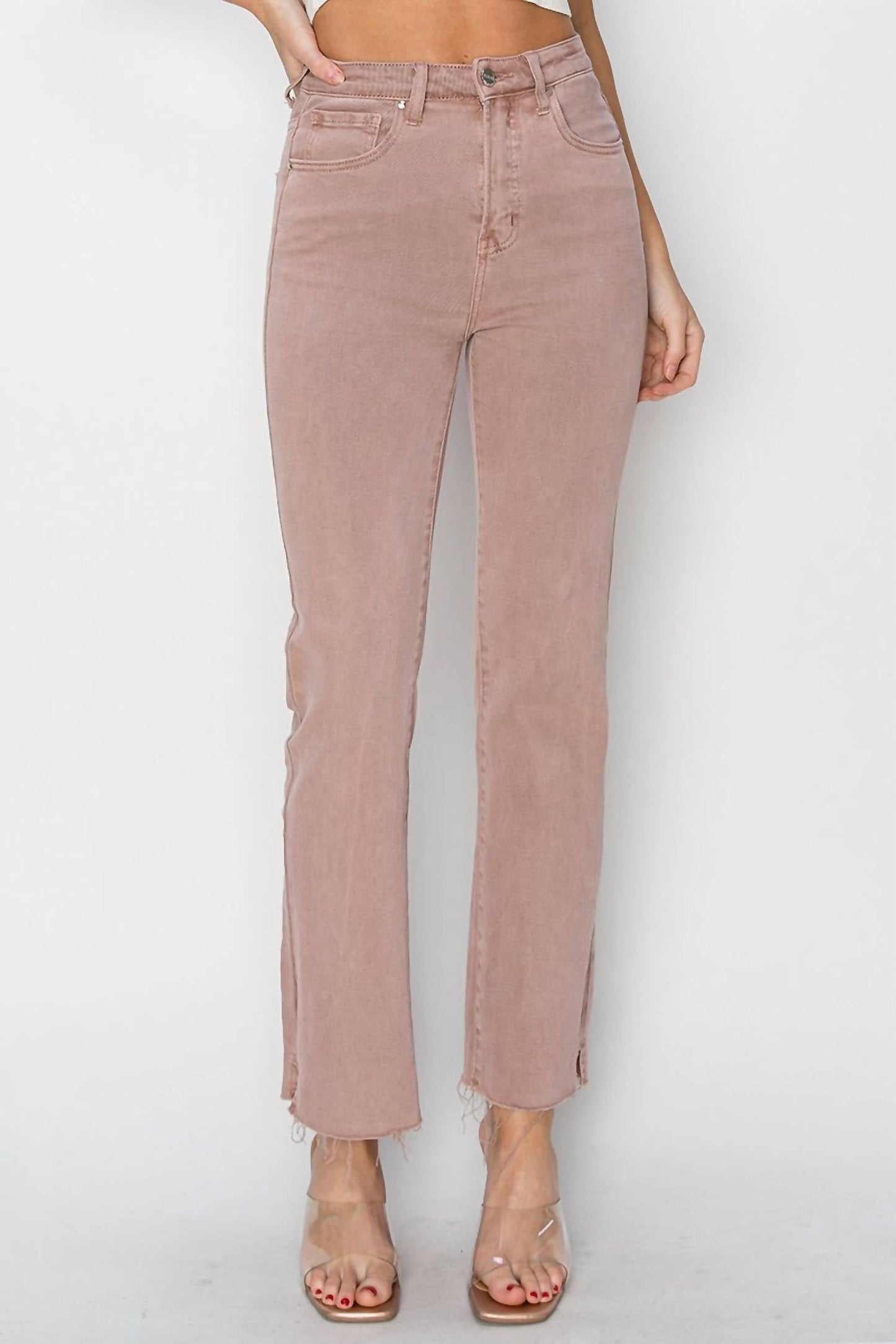 Risen - Jazlyn High Rise Tummy Control Raw Hem w/Side Slit Stright