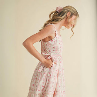 &amp;Merci - Vestido midi coquete com laço lateral floral marfim