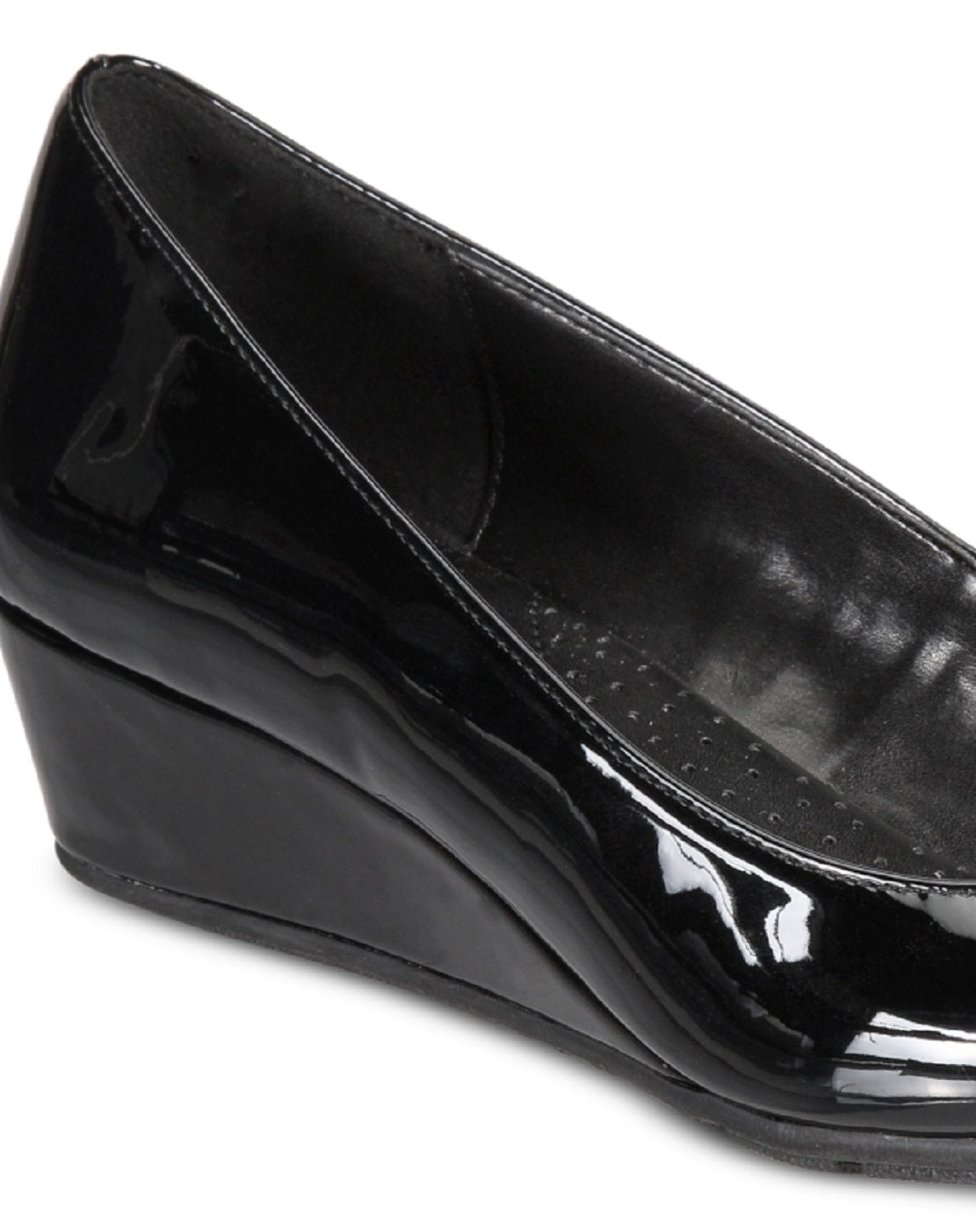 Sandália feminina Bandolino Peep Toe Wedge, preta, tamanho 5,5 M