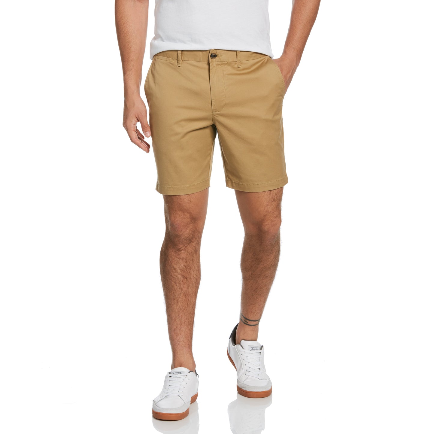 Shorts de sarja de algodão elástico original Penguin masculino, bege, tamanho 31