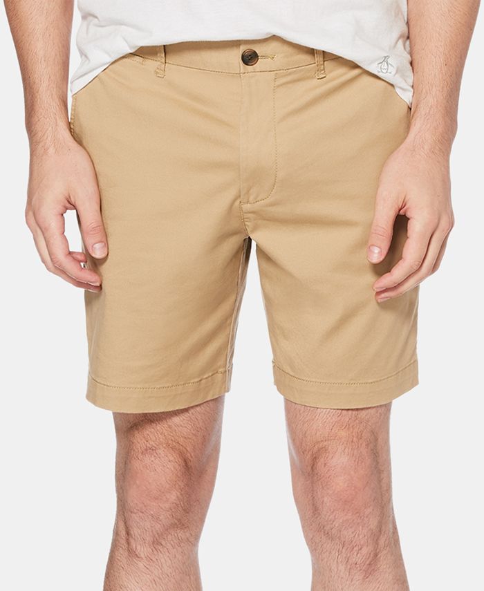 Shorts de sarja de algodão elástico original Penguin masculino, bege, tamanho 31