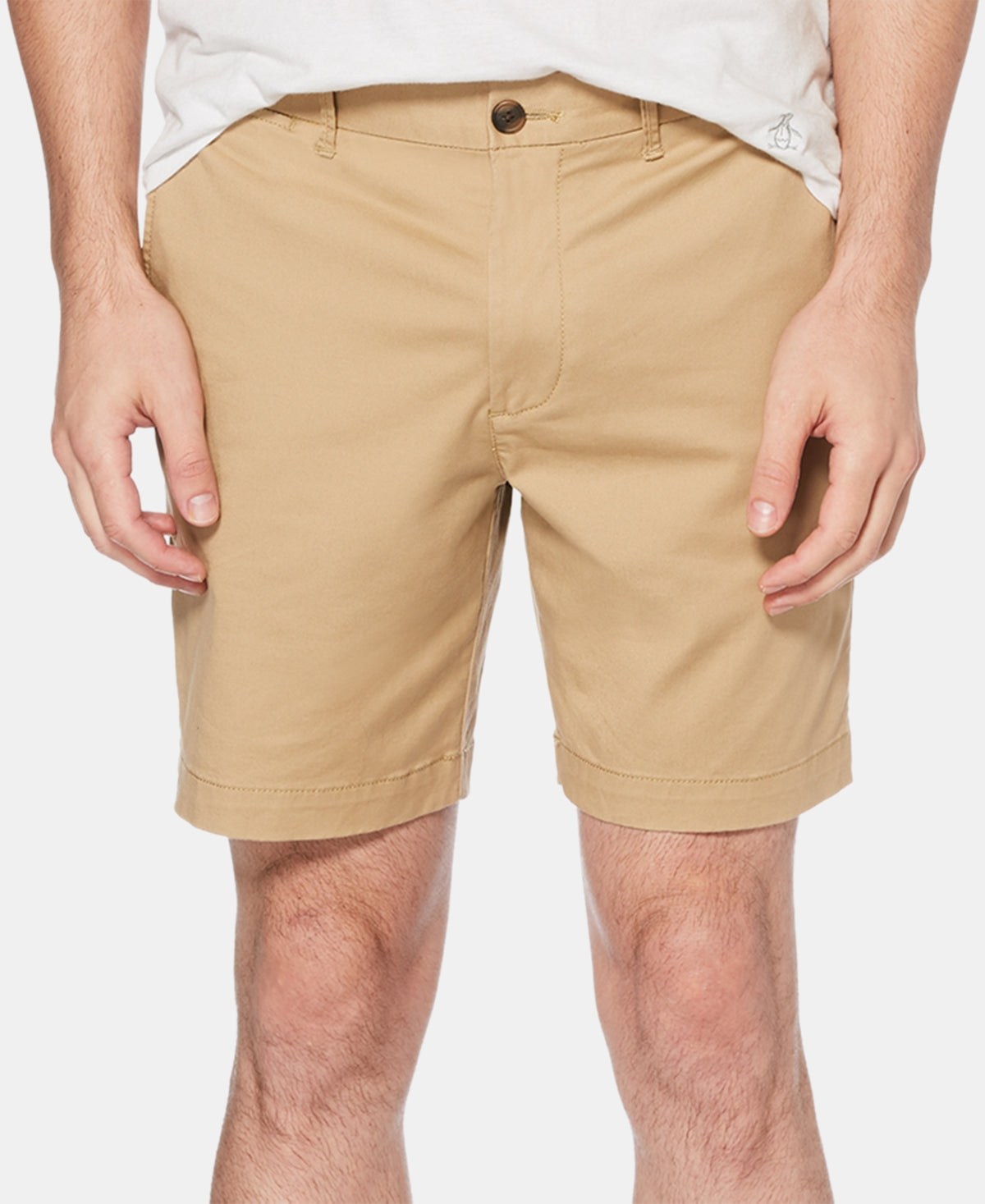 Shorts de sarja de algodão elástico original Penguin masculino, bege, tamanho 38