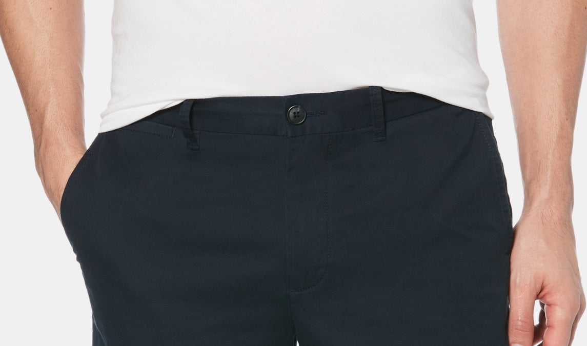Shorts de sarja de algodão elástico masculino original Penguin, azul, tamanho 38