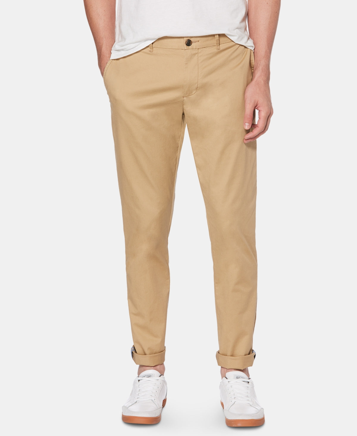 Calça Chino Original Penguin Masculina Slim Fit em Sarja Elástica Marrom Tamanho 38X32
