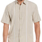 Camisa masculina Cubavera de manga curta com costura contrastante e painel, tamanho grande, marrom