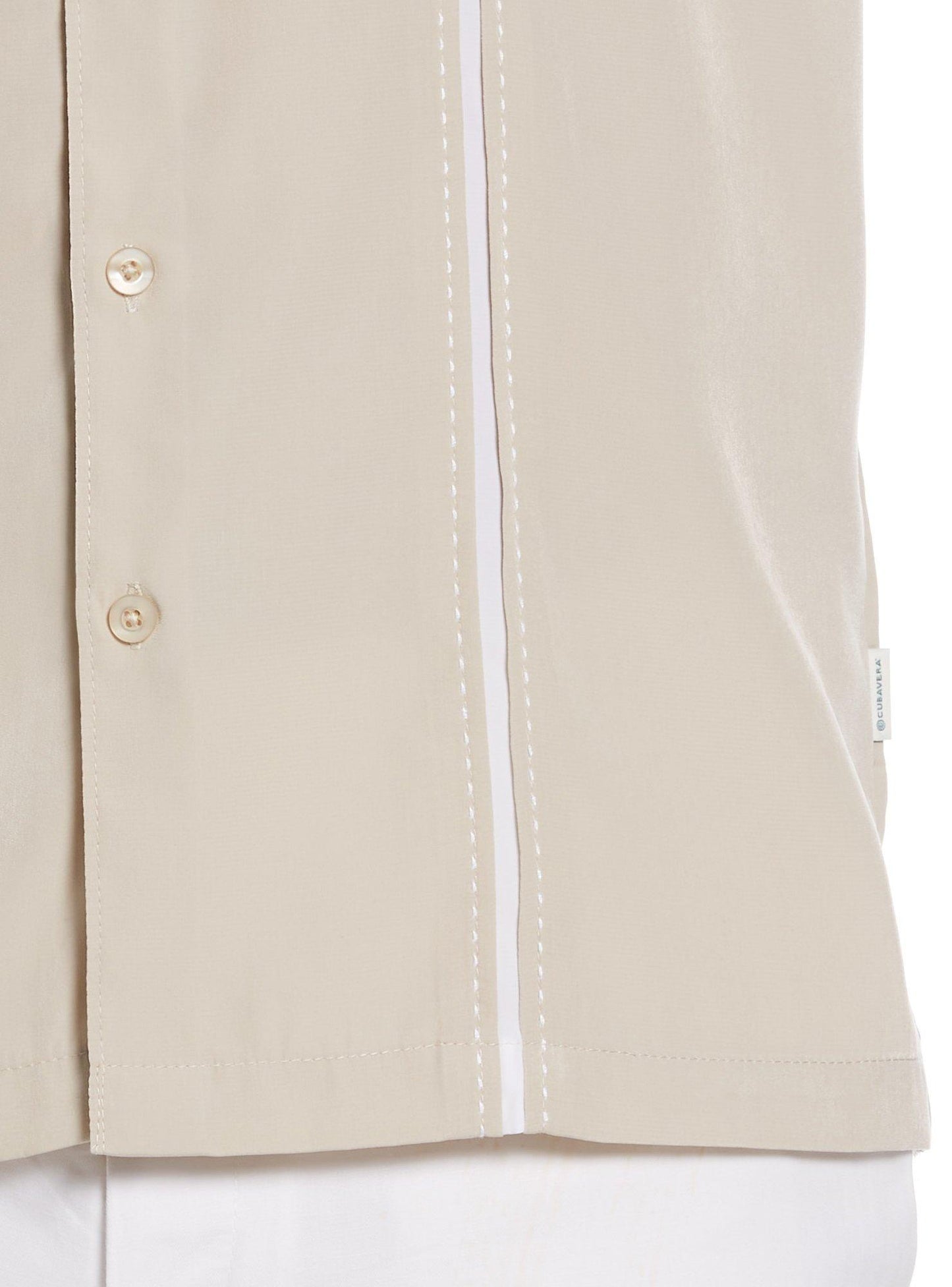 Camisa masculina Cubavera de manga curta com costura contrastante e painel, tamanho grande, marrom