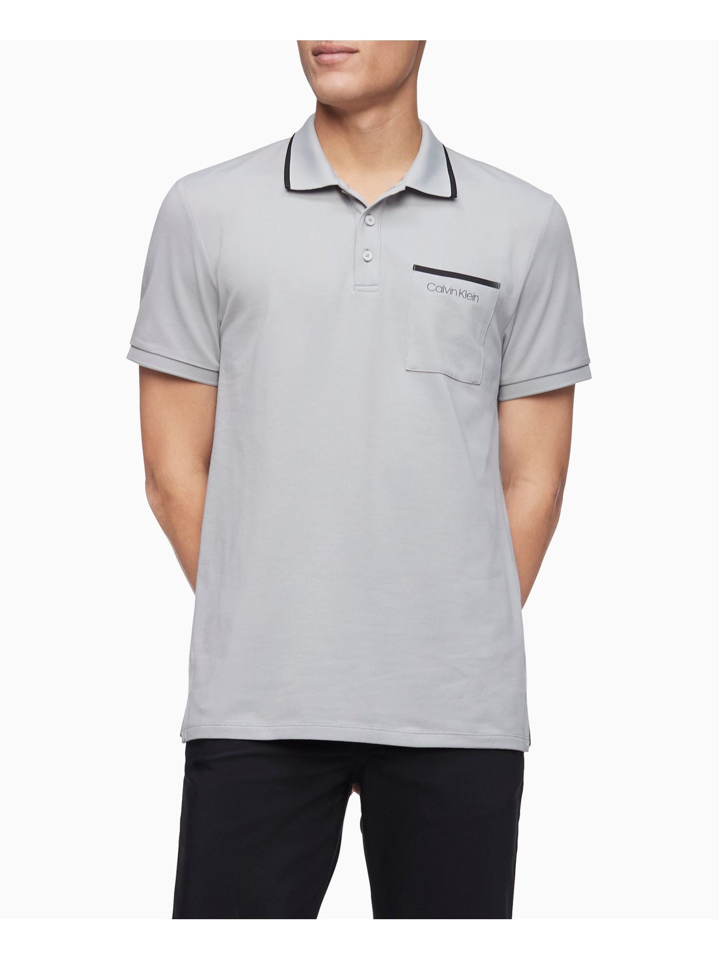Camiseta Polo Masculina Calvin Klein Manga Curta Cinza Tamanho Médio