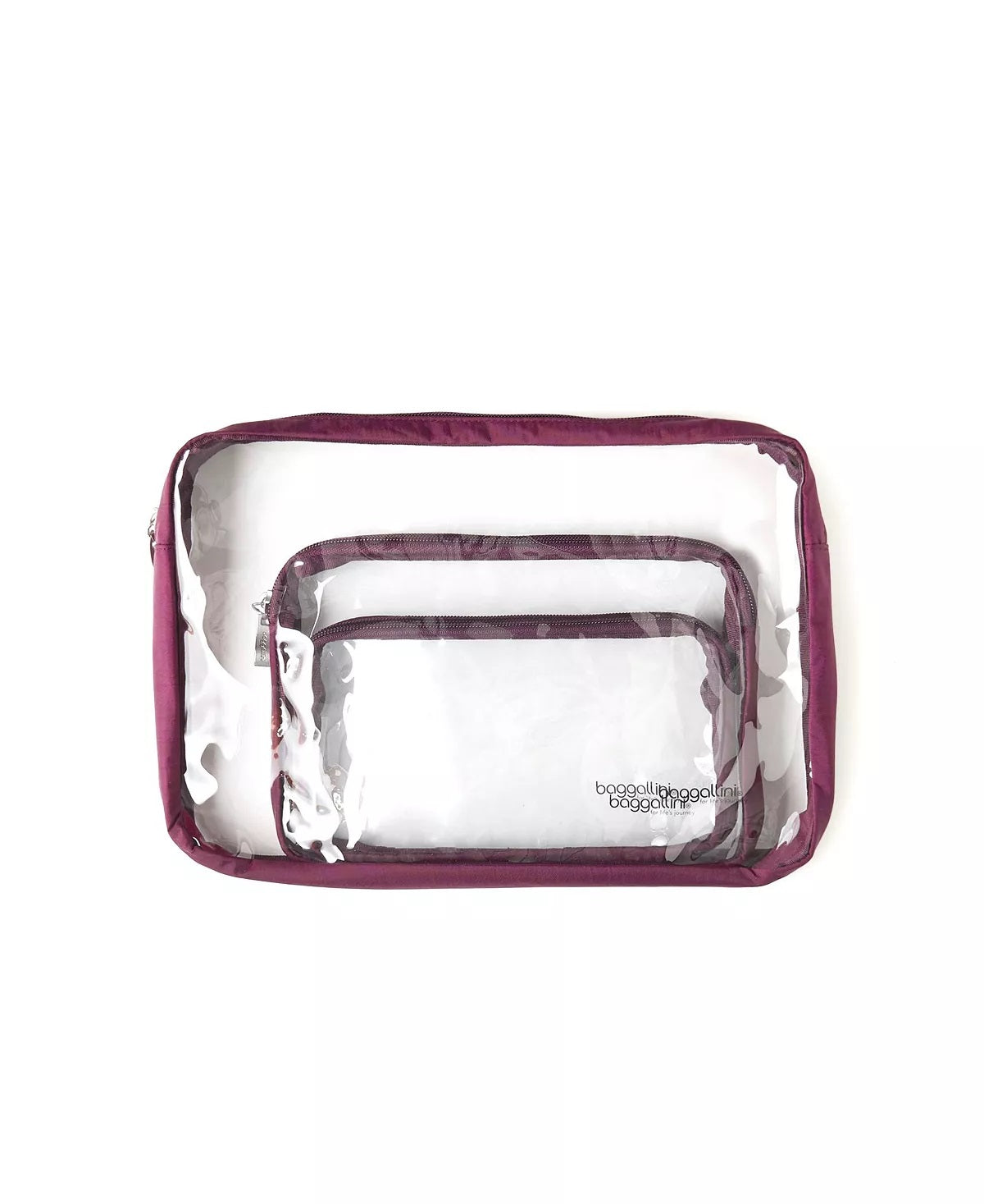 Conjunto de 3 bolsas de viagem transparentes Baggallini para mulheres, tamanho regular, roxo