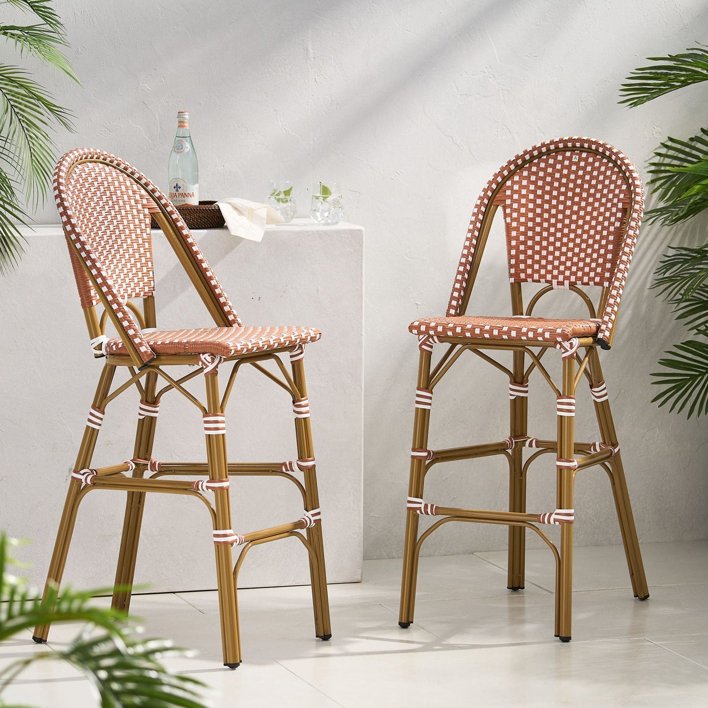 Outdoor PE Rattan French Barstool Set