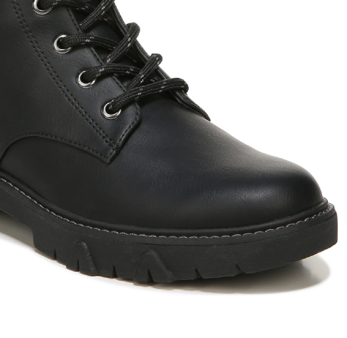 Bota de combate feminina Dr. Scholl's Headstart com cadarço, preta, tamanho 7,5 M