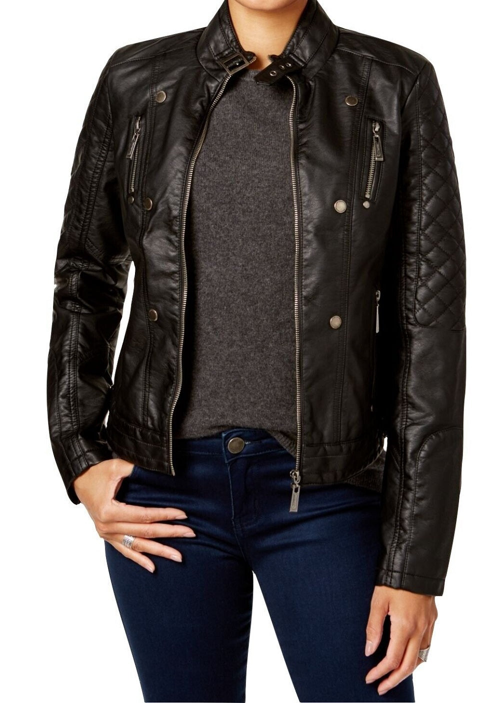 Jaqueta de couro sintético Jou Jou Junior, preta, tamanho pequeno